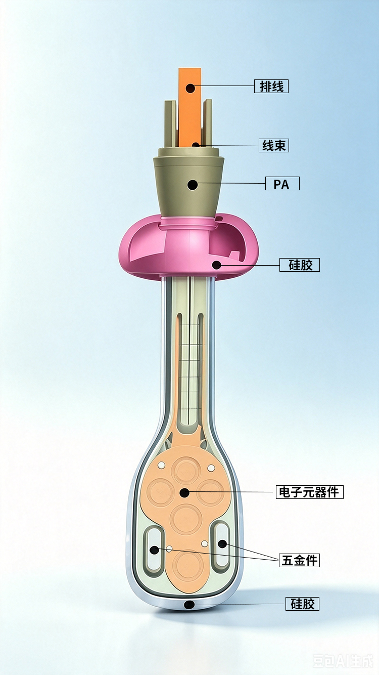 采用<span>PA66+LSR包胶工艺</span>，实现多材质一体成型