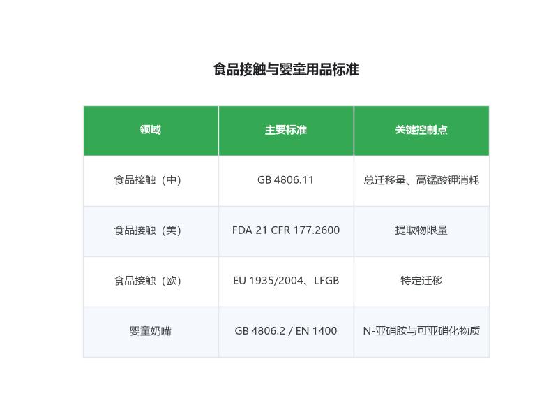 食品接触与婴童用品硅胶标准对比