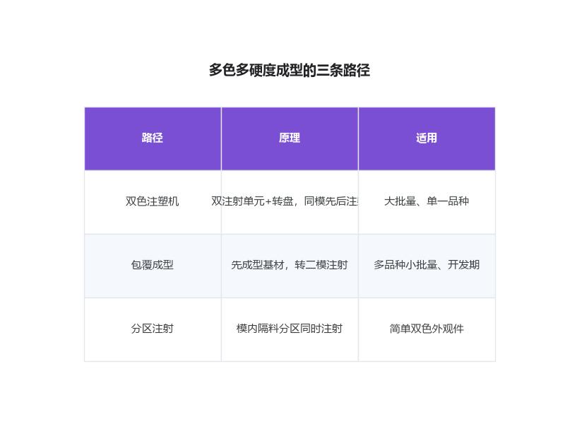 多色多硬度LSR成型的三种工艺路径