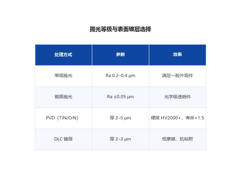 模具抛光等级与镀层处理效果