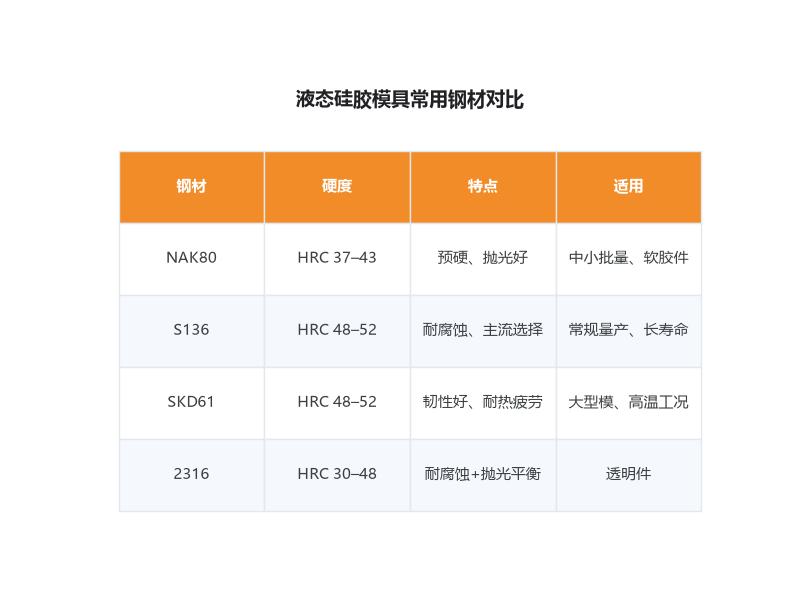 四种液态硅胶模具钢材性能对比